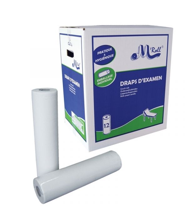 Draps d'examen lisses - Prédécoupe longue 190 x 50 - Global Hygiène J280 - Carton de 12 rouleaux