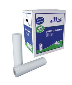 Draps d'examen lisses - Prédécoupe longue 190 x 50 - Global Hygiène J280 - Carton de 12 rouleaux